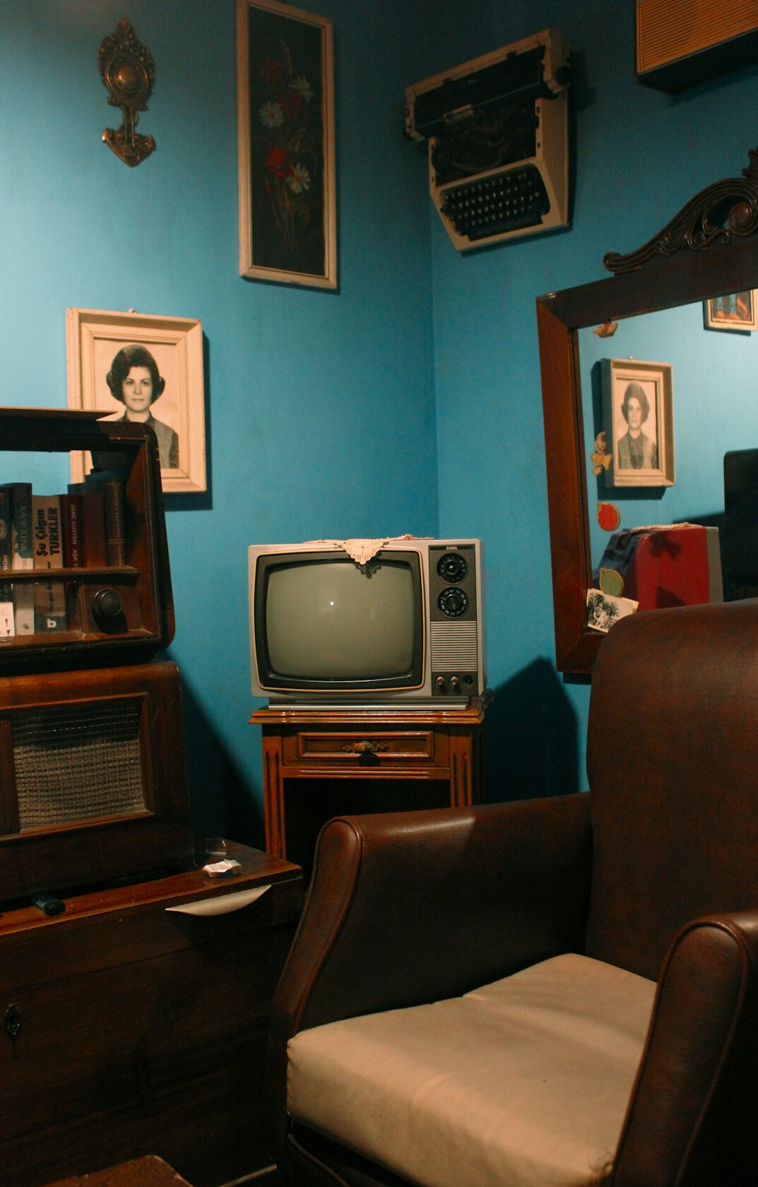 Television production control room with a wall of monitors